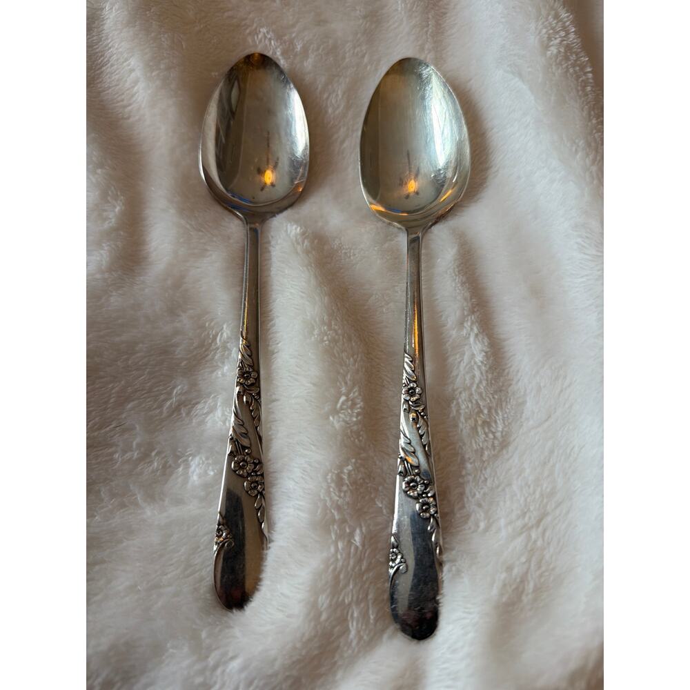 Tudor Plate Oneida Community Silverplate Evening Star Serving Spoons Set Of 2